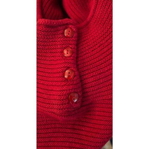 Deep red sweater with button accents on left shoulder - Picture 3 of 6